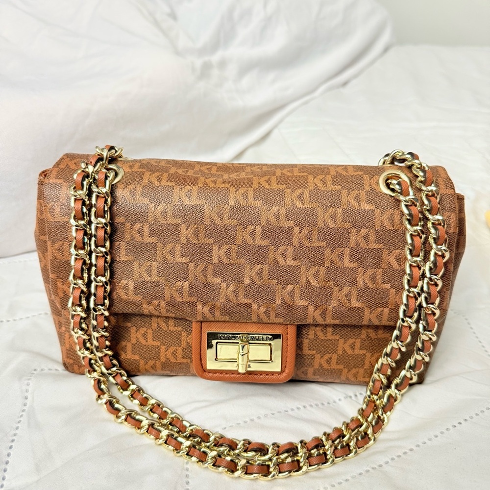 Karl Lagerfeld Paris Agyness Monogram Turnlock Chain Shoulder Bag NWOT